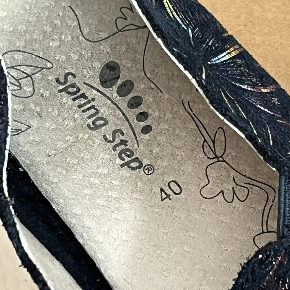 Spring Step Women Size 40 Saszier‎ Comfort Shoes Leather Black Fireworks Slip On